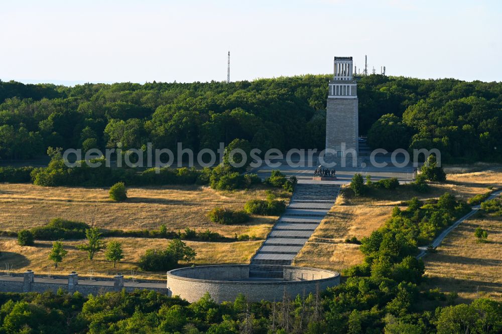 Weimar from the bird's eye view: Tourist attraction of the historic monument Nationale Mahn- and Gedenkstaette of DDR Buchenwald in the district Ettersberg in Weimar in the state Thuringia, Germany