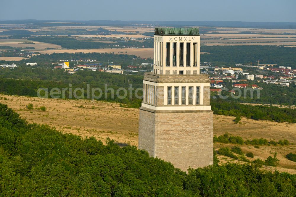 Aerial image Weimar - Tourist attraction of the historic monument Nationale Mahn- and Gedenkstaette of DDR Buchenwald in the district Ettersberg in Weimar in the state Thuringia, Germany