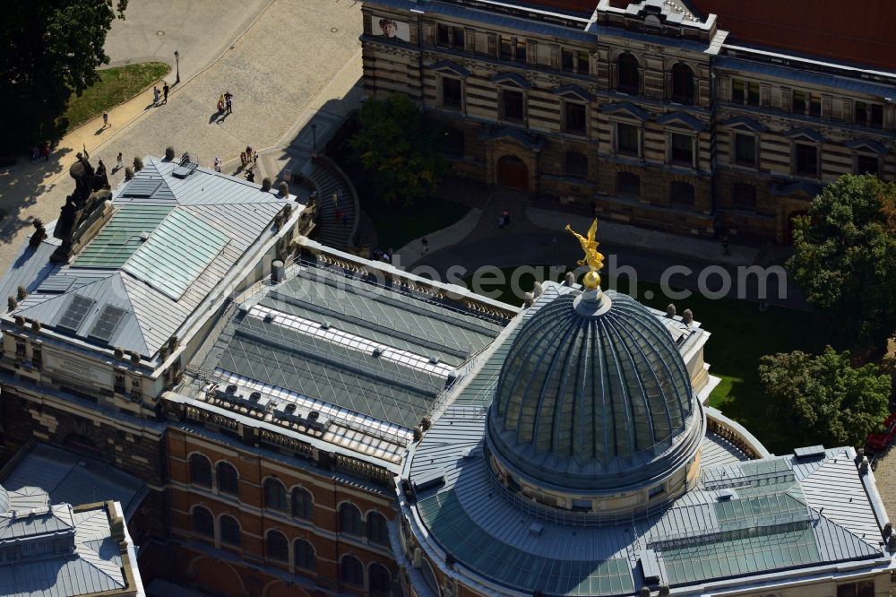Aerial image Dresden - View of the dome of the Kunsthalle in the Lipsius building in the historic center of Dresden. With its glass dome - of the population because of their folded form lemon squeezer - the building occupied a prominent place in Dresden's skyline