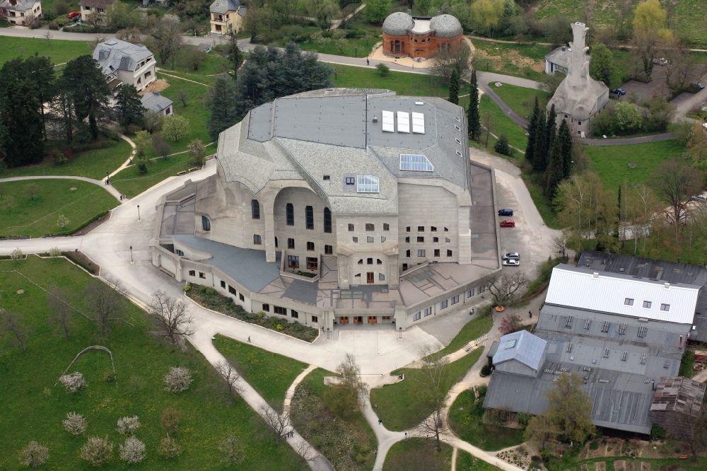 Aerial image Dornach - The Goetheanum in Dornach, Switzerland in the canton of Solothurn is the seat of the Anthroposophical Society Dornach