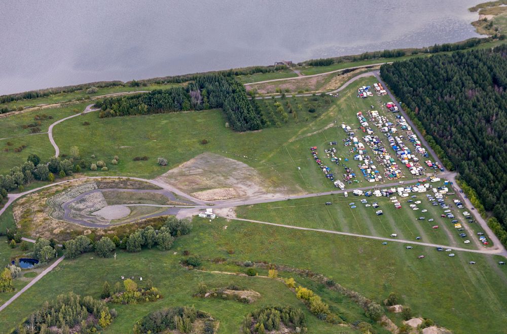 Aerial photograph Muldestausee - Goitzsche Festival on the Pouch peninsula in the town of Muldestausee in Saxony-Anhalt