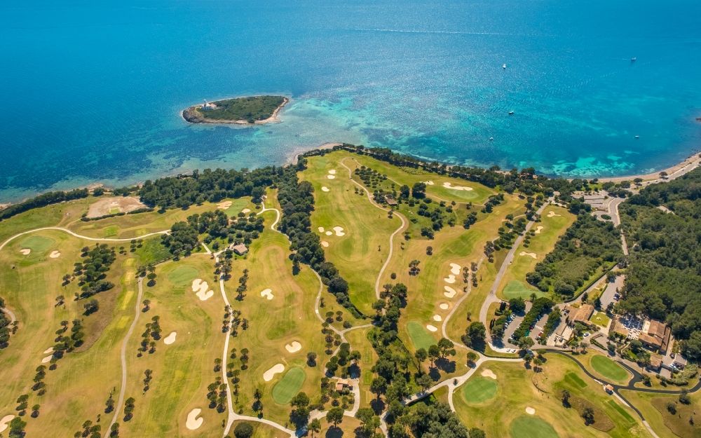 Aerial image Alcudia - Grounds of the Golf course at Club de Golf Alcanada in Alcudia in Balearic island of Mallorca, Spain