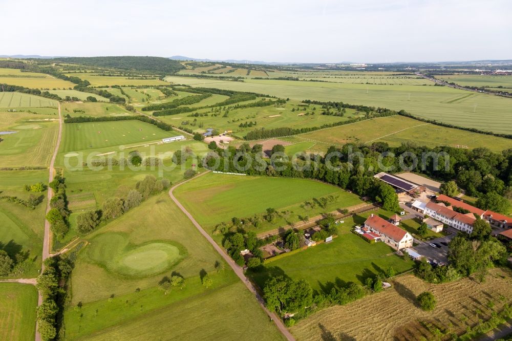 Mühlberg from the bird's eye view: Grounds of the Golf course at Drei Gleichen Muehlberg e.V. in Muehlberg in the state Thuringia, Germany