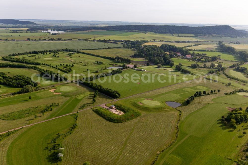 Mühlberg from the bird's eye view: Grounds of the Golf course at Drei Gleichen Muehlberg e.V. in Muehlberg in the state Thuringia, Germany