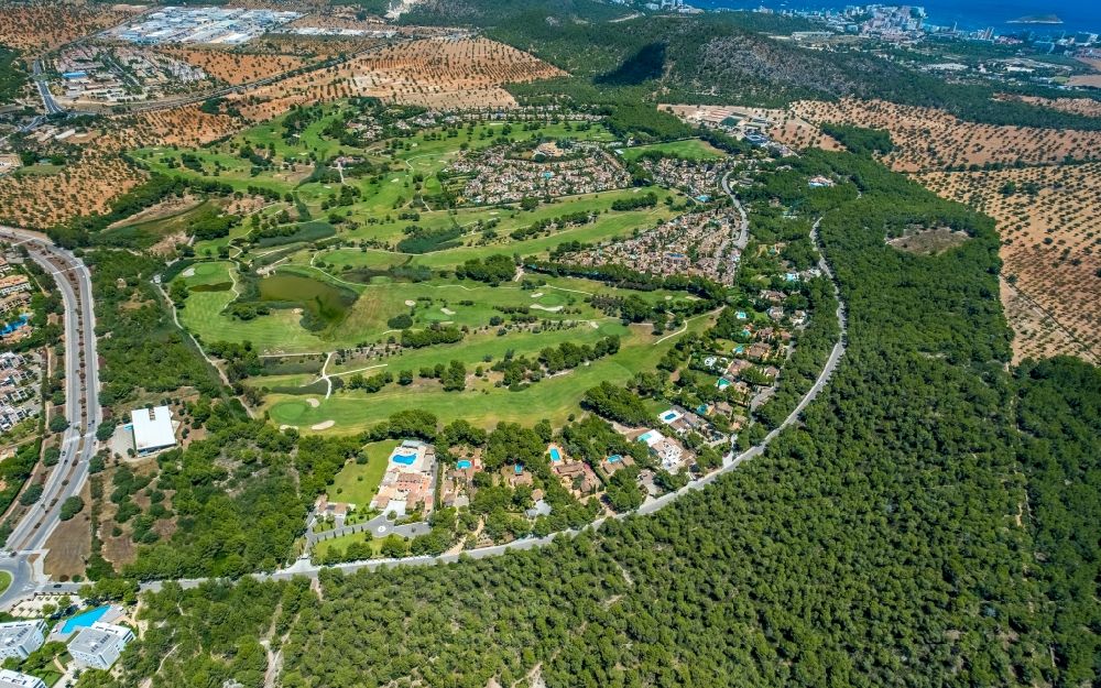 Aerial image Calvia - Grounds of the Golf course at Golf Santa Ponsa overlooking holiday home complexes along the Avinguda del Golf in Calvia in Balearische Insel Mallorca, Spain