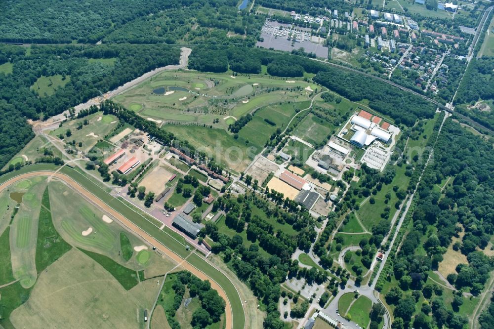 Magdeburg from the bird's eye view: Grounds of the Golf course at of Golfclub Magdeburg e.V. on Herrenkrug in the district Herrenkrug in Magdeburg in the state Saxony-Anhalt, Germany