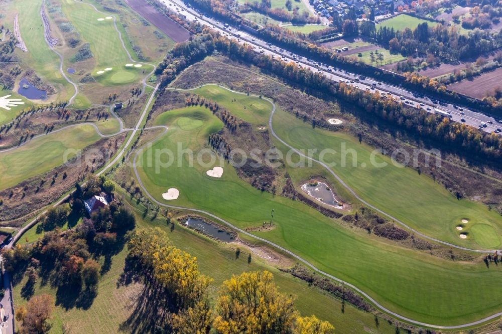 Karlsruhe from above - Grounds of the Golf course at Golfpark Karlsruhe GOLF absolute in Karlsruhe in the state Baden-Wuerttemberg, Germany