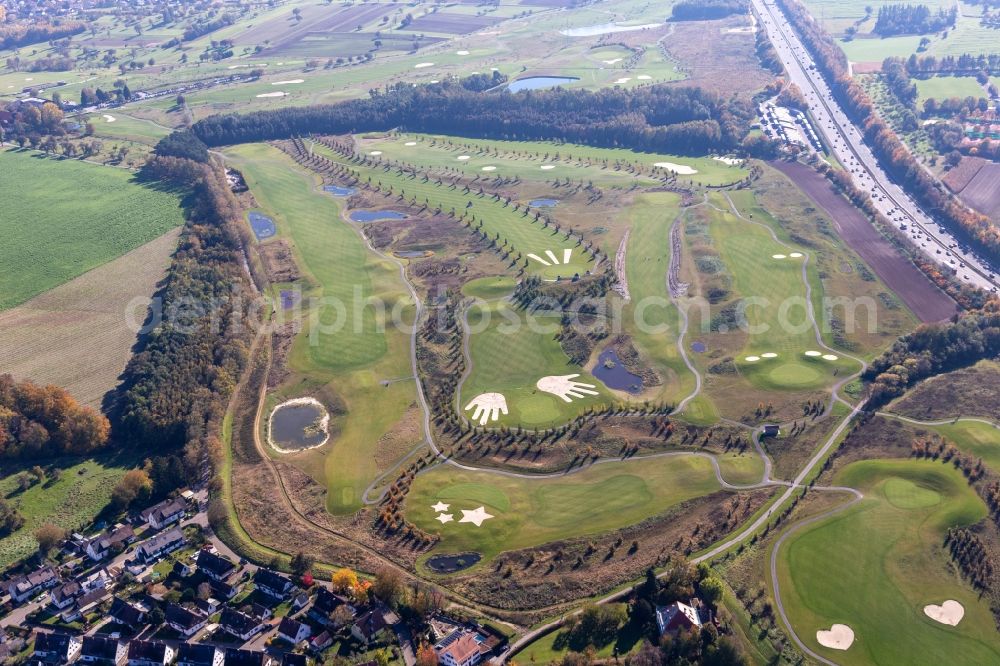Karlsruhe from the bird's eye view: Grounds of the Golf course at Golfpark Karlsruhe GOLF absolute in Karlsruhe in the state Baden-Wuerttemberg, Germany