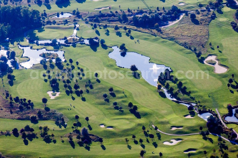 Karlsruhe from above - Grounds of the Golf course at GC Hofgut Scheibenhardt in the district Beiertheim - Bulach in Karlsruhe in the state Baden-Wuerttemberg, Germany