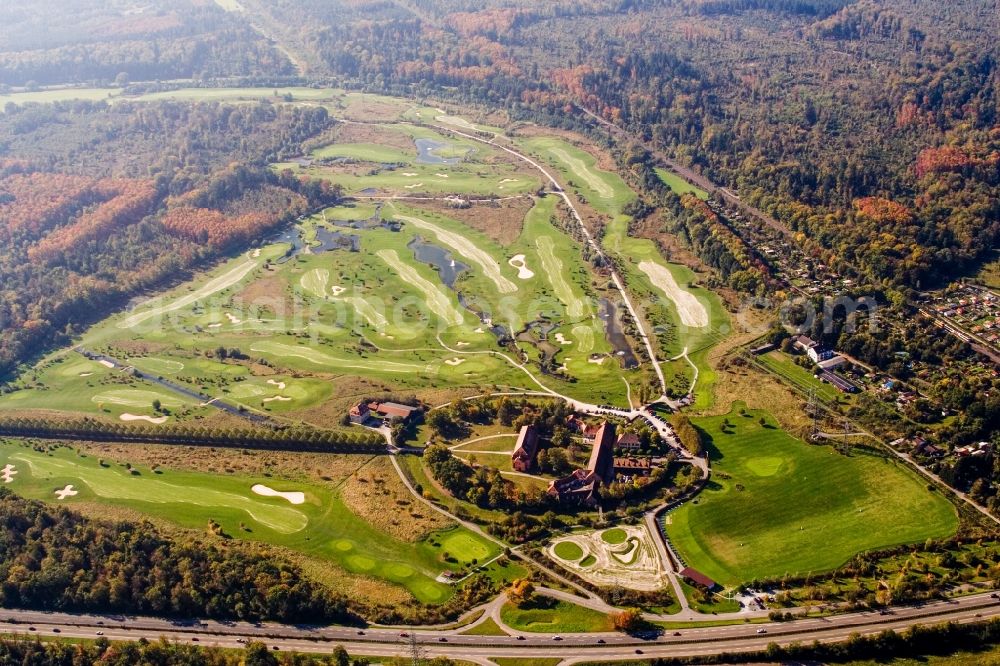 Karlsruhe from the bird's eye view: Grounds of the Golf course at GC Hofgut Scheibenhardt in the district Beiertheim - Bulach in Karlsruhe in the state Baden-Wuerttemberg, Germany