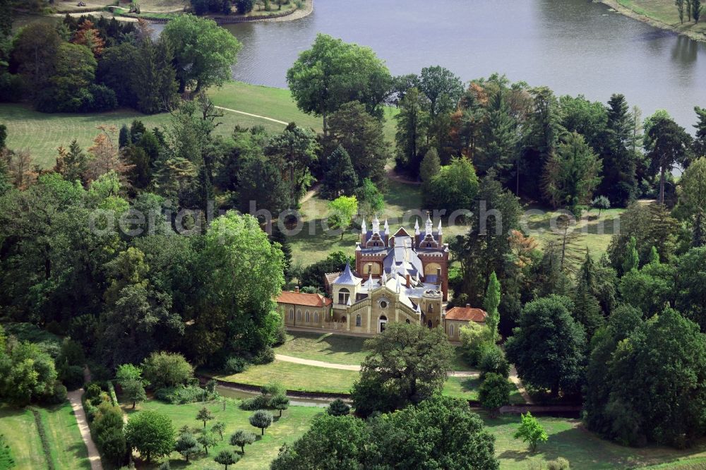 Wörlitz from above - Gothic House in Schoch's garden in Woerlitzer Park in Woerlitz in Saxony-Anhalt