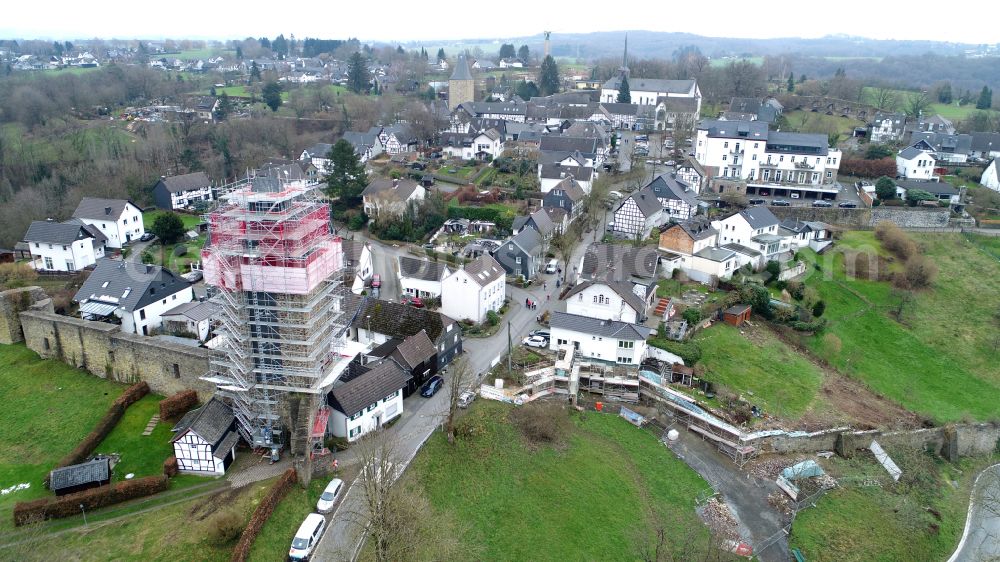 Stadt Blankenberg from above - Renovation of the historic moat tower in the state North Rhine-Westphalia, Germany