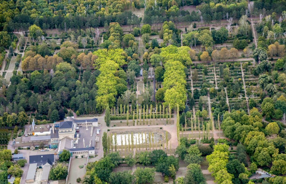 Halle (Saale) from above - Grave rows on the grounds of the cemetery Gertraudenfriedhof in Halle (Saale) in the state Saxony-Anhalt, Germany