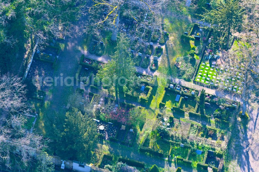 Potsdam from above - Grave rows on the grounds of the cemetery Bornstedter Friedhof on Ribbeckstrasse in the district Bornstedt in Potsdam in the state Brandenburg, Germany
