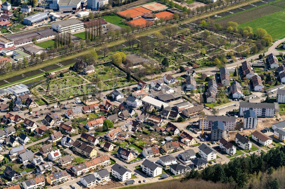 Aerial image Oberkirch - Grave rows on the grounds of the cemetery along the Rench in Oberkirch in the state Baden-Wuerttemberg, Germany