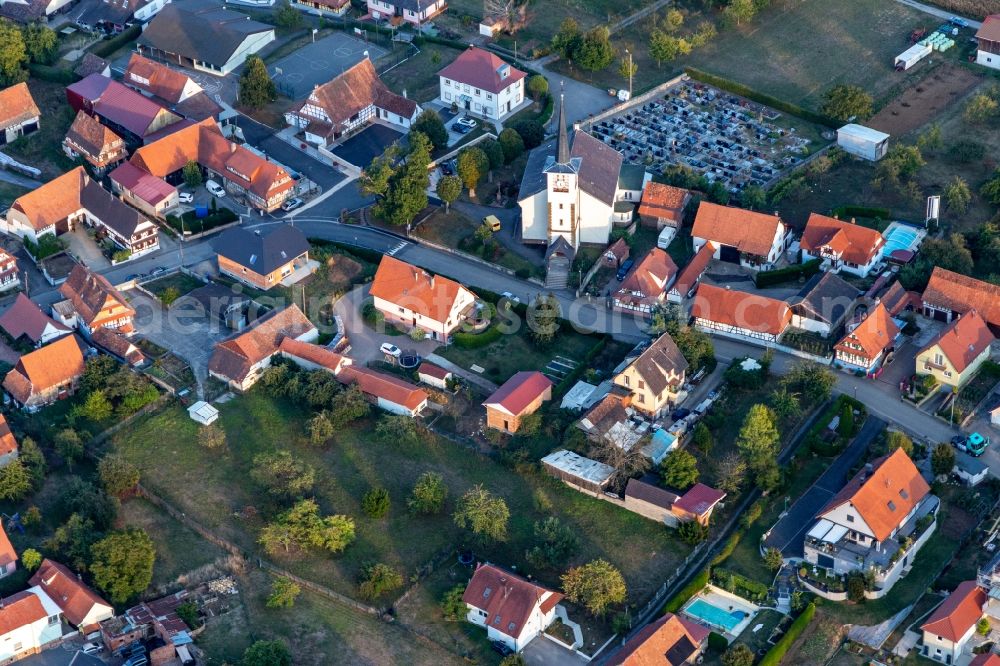 Schoenenbourg from above - Grave rows on the grounds of the cemetery on catholic church in Schoenenbourg in Grand Est, France