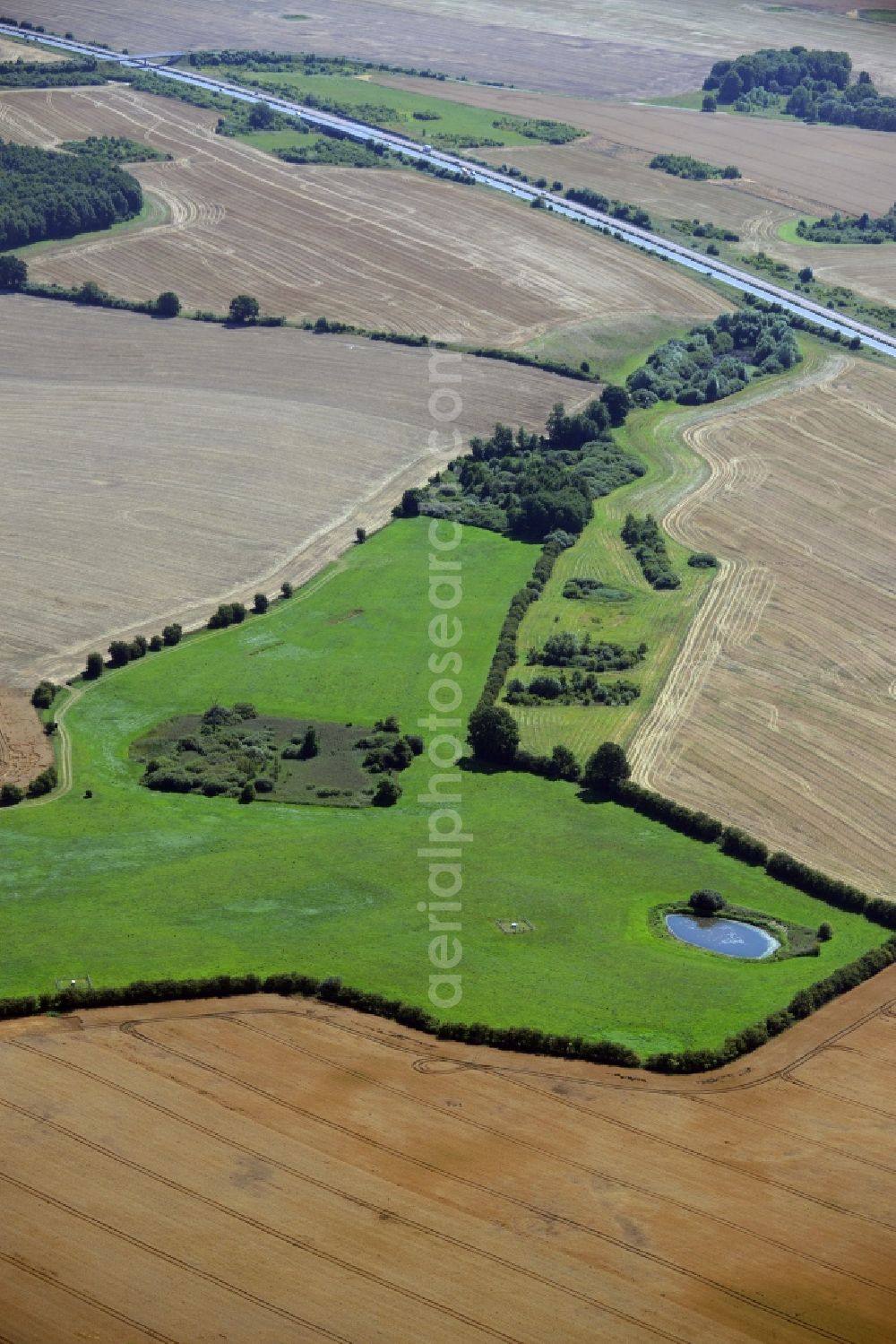 Dummerstorf from above - Structures of a field landscape in Dummerstorf in the state Mecklenburg - Western Pomerania