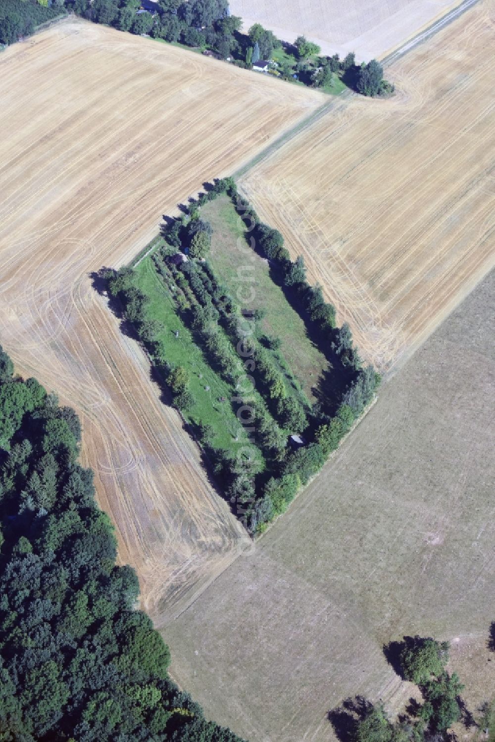 Aerial image Scharfenberg - Structures of a field landscape with a garden near Scharfenberg in the state Saxony