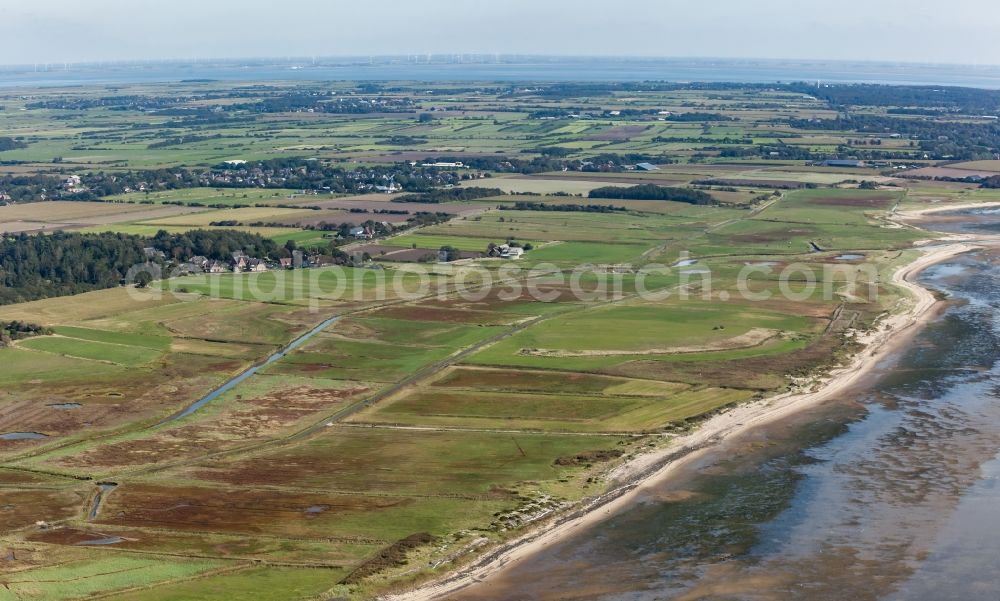 Aerial image Witsum - Structures of a field landscape on the coastal area of the North Sea in Witsum on island Foehr in the state Schleswig-Holstein, Germany