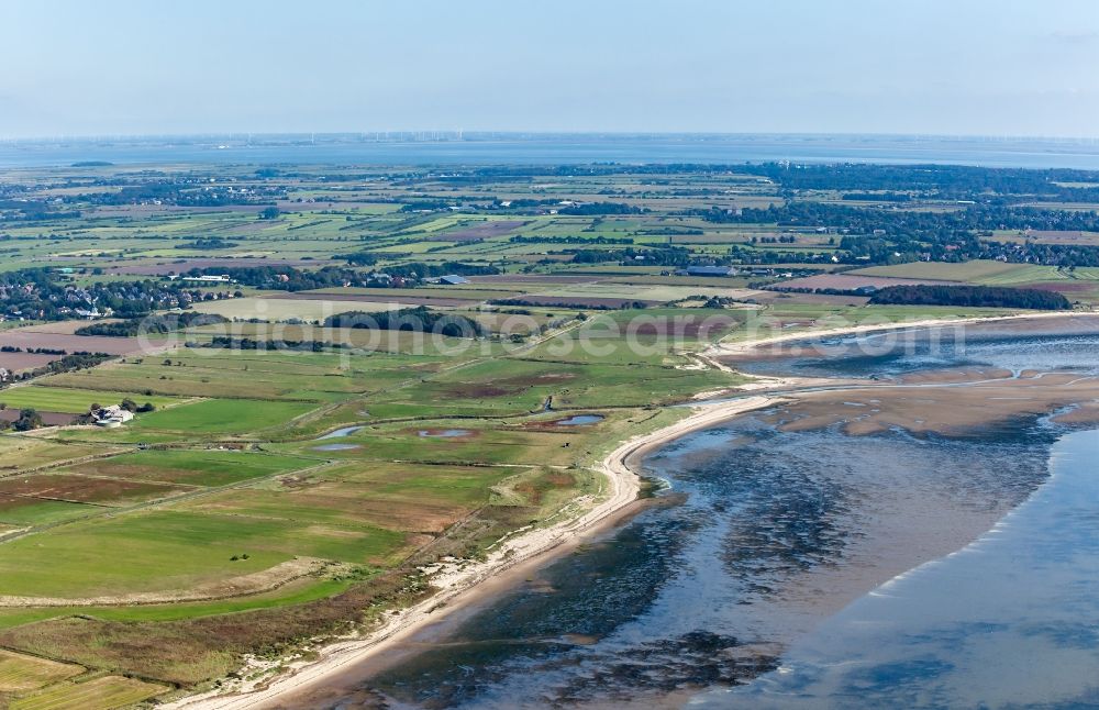 Witsum from above - Structures of a field landscape on the coastal area of the North Sea in Witsum on island Foehr in the state Schleswig-Holstein, Germany