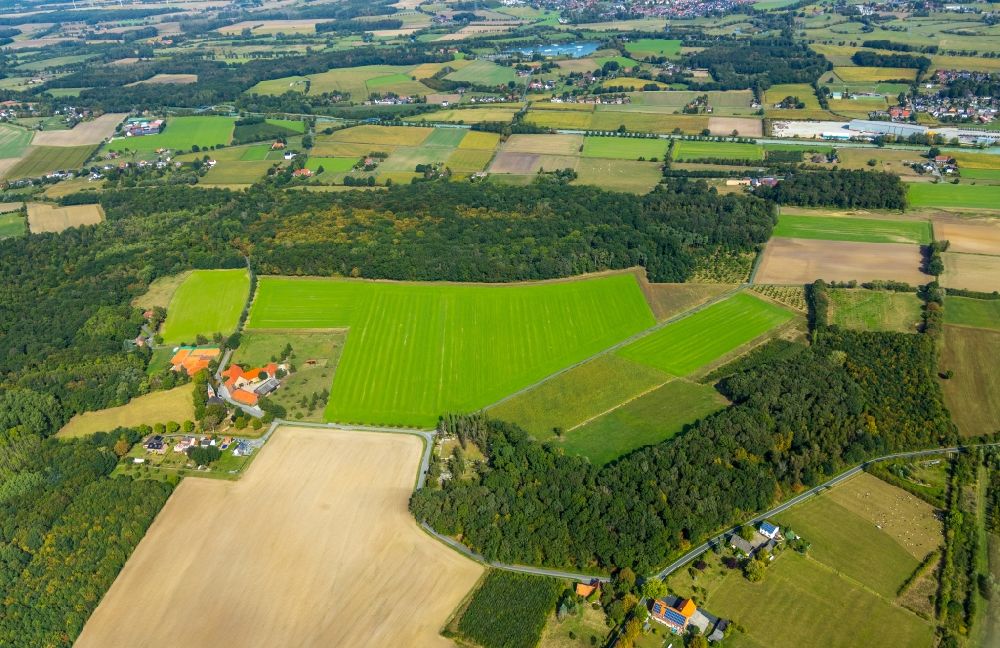 Aerial image Hamm - Structures of a field landscape in the district Norddinker in Hamm in the state North Rhine-Westphalia, Germany