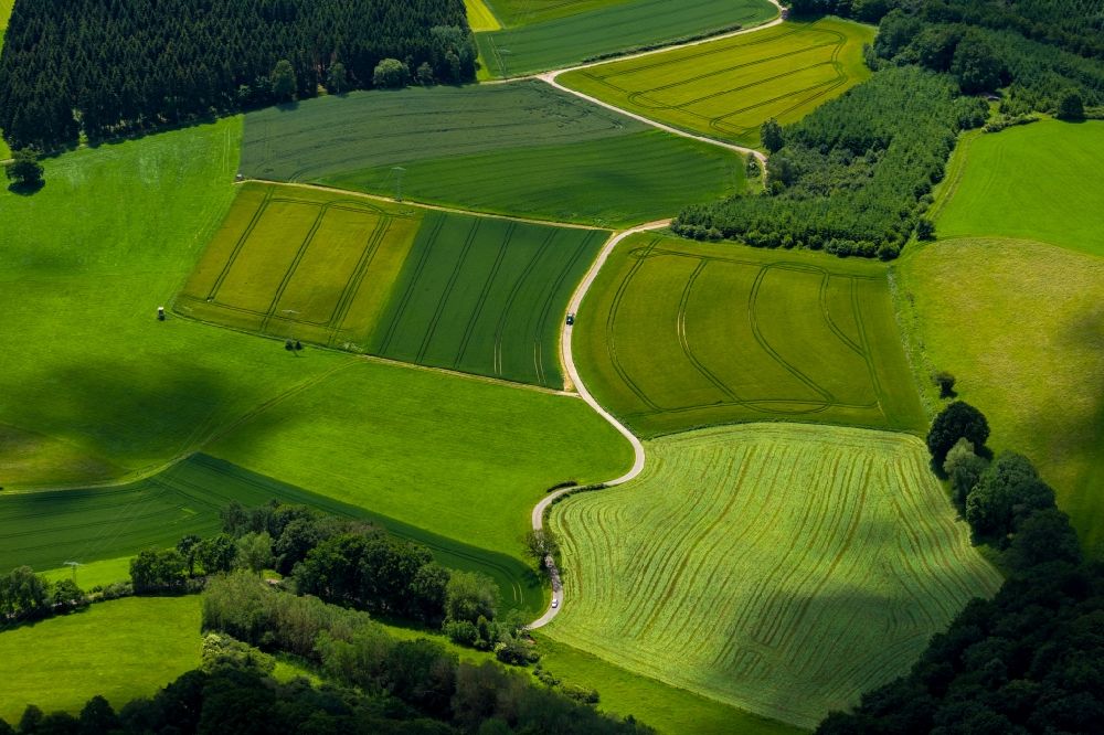 Waldeck from above - Structures of a field landscape in Waldeck in the state Hesse, Germany