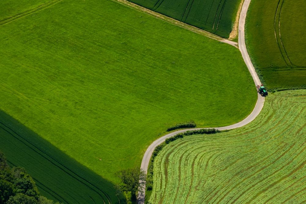 Aerial image Waldeck - Structures of a field landscape in Waldeck in the state Hesse, Germany