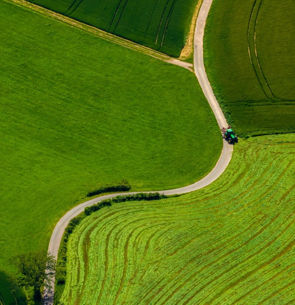 Aerial photograph Waldeck - Structures of a field landscape in Waldeck in the state Hesse, Germany