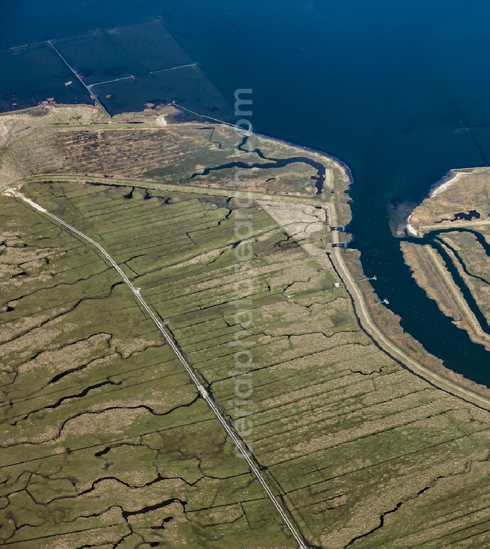 Aerial image Gröde - Green space structures a Hallig Landscape in Groede in the state Schleswig-Holstein, Germany