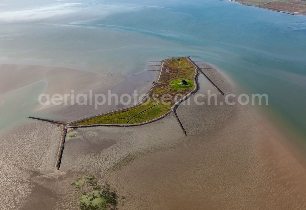 Hallig Habel from above - Green space structures a Hallig Landscape in Habel in the state Schleswig-Holstein, Germany