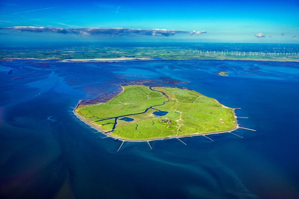 Aerial photograph Gröde - Green space structures a Hallig Landscape of north sea in Groede in the state Schleswig-Holstein, Germany