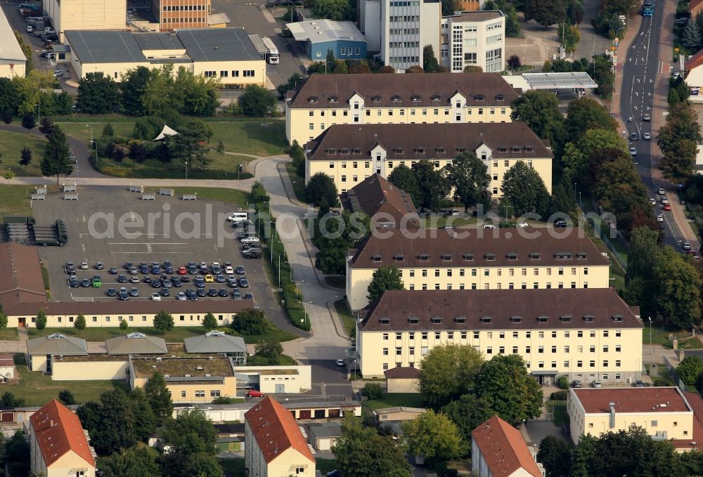 Mühlhausen from above - Goermar barracks of the German armed forces and surrounding area in Muehlhausen in Thuringia