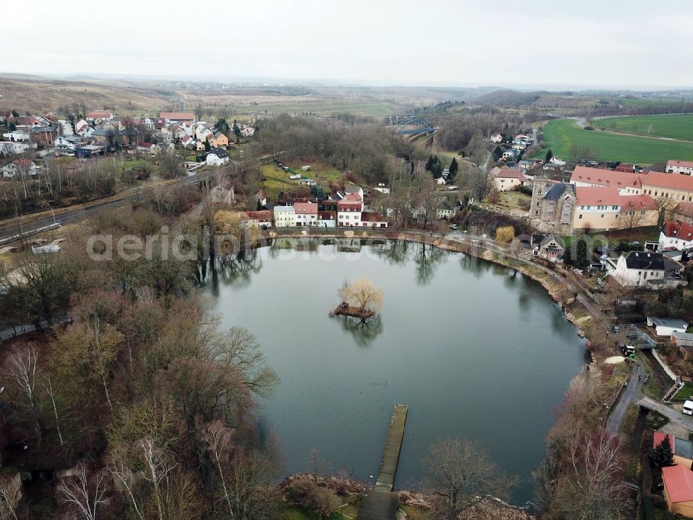 Aerial image Ronneburg - Water surface - Grosser Baderteich in Ronneburg in the state Thuringia, Germany