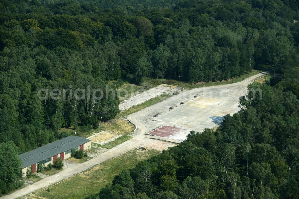 Laußig from above - Groundplan of a warehouse after a teardown at an area in a forrest in Laussig in the state Saxony