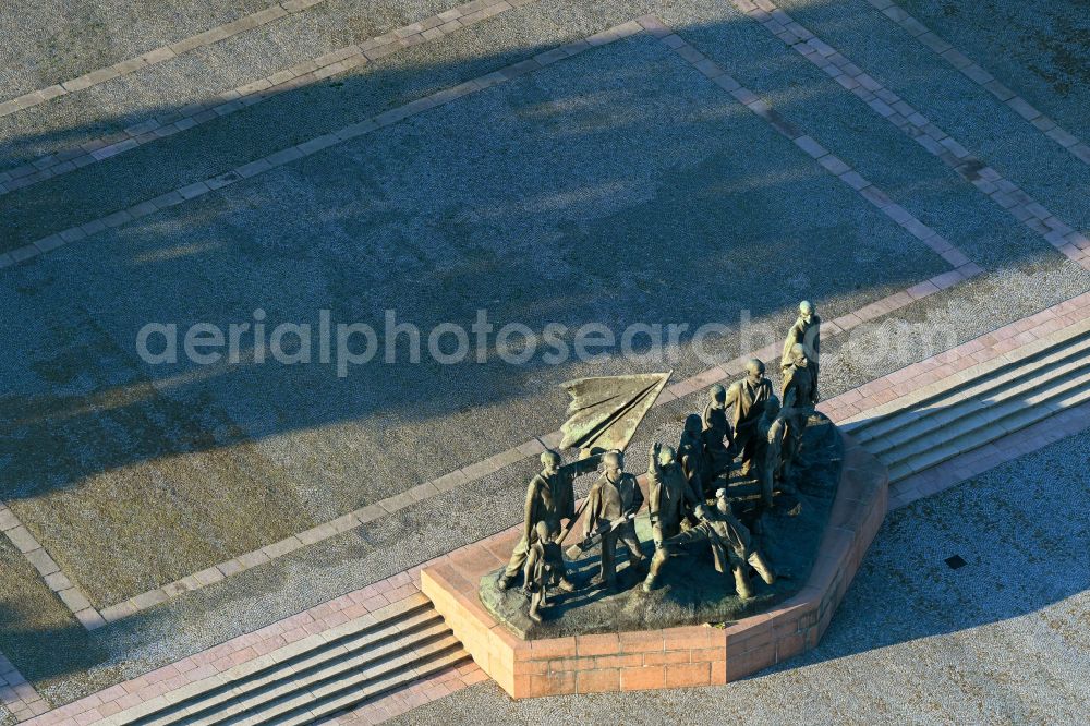 Aerial image Weimar - Sight of the group sculpture by Fritz Cremer of the historical monument of the National Memorial Buchenwald of the GDR in the district Ettersberg in Weimar in the state Thuringia, Germany