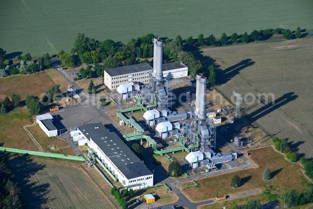 Aerial image Ahrensfelde - Combined cycle power plant with gas and steam turbine systems Gasturbinenkraftwerk Ahrensfelde in Ahrensfelde in the state Brandenburg, Germany