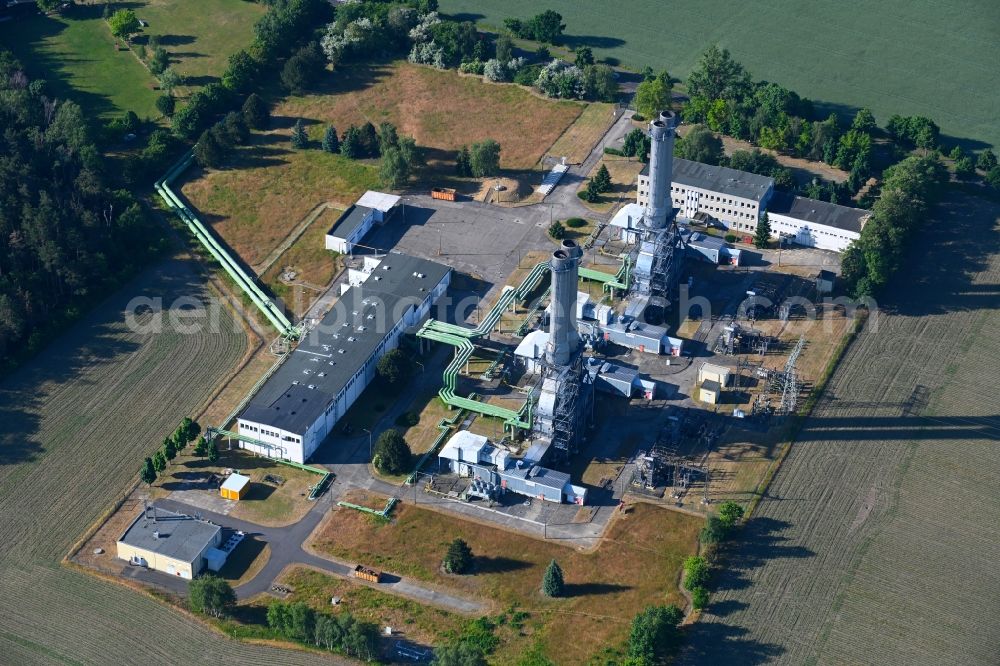 Ahrensfelde from the bird's eye view: Combined cycle power plant with gas and steam turbine systems Gasturbinenkraftwerk Ahrensfelde in Ahrensfelde in the state Brandenburg, Germany