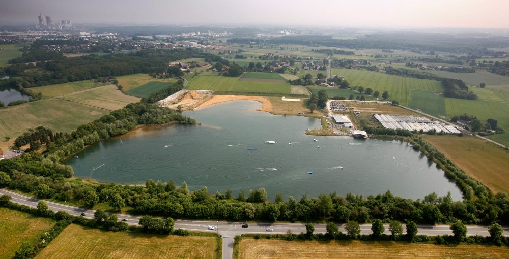 Hamm from above - View of the Haarener Baggersee in Hamm in the state of North Rhine-Westphalia