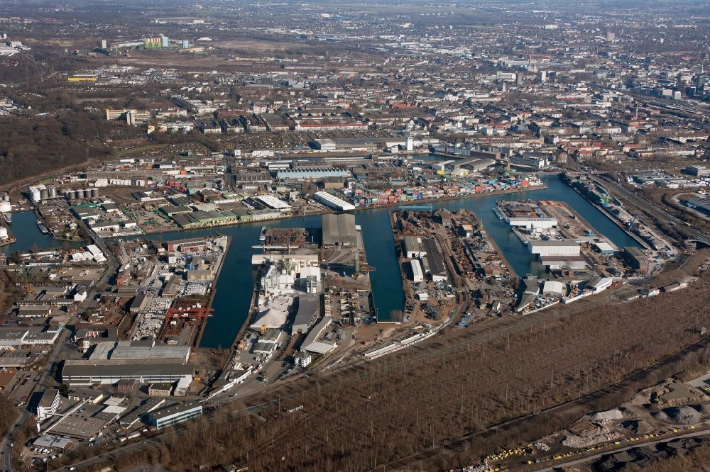 Aerial photograph Dortmund - View of the harbour of Dortmund in the state of North Rhine-Westphalia
