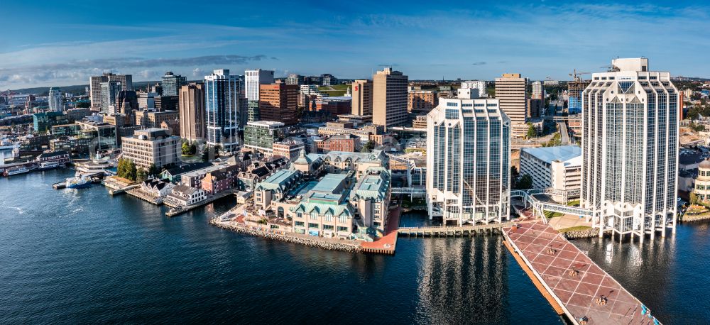 Halifax from above - City view on sea coastline Atlantic Ocean on port on street George Street in Halifax in Nova Scotia, Canada