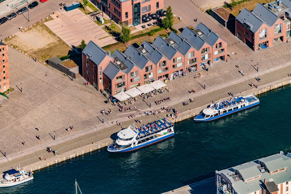 Aerial image Hansestadt Wismar - Harbor on the sea coast of the Baltic Sea with the Adler passenger ships MS Wismar and Hansestdt Wismar with Alter Hafen in Wismar in the state Mecklenburg - Western Pomerania, Germany