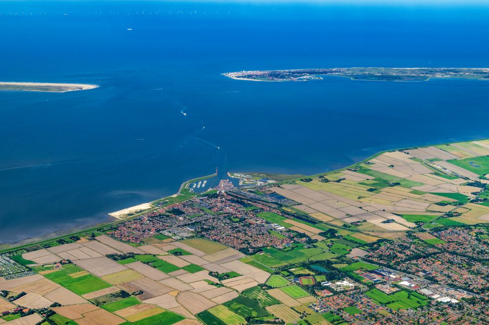 Norden from above - Town view with Mole Norddeich in the north on the coast of the North Sea in the state of Lower Saxony