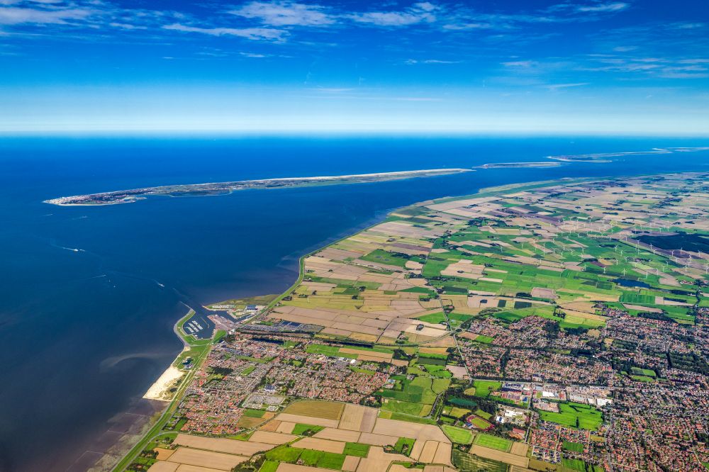 Norden from the bird's eye view: Town view with Mole Norddeich in the north on the coast of the North Sea in the state of Lower Saxony