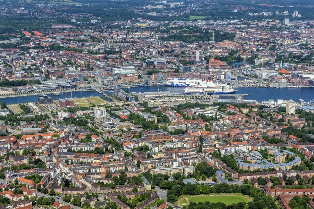 Kiel from above - Docks with office building and freight forwarding and logistics companies in Kiel in the state Schleswig-Holstein