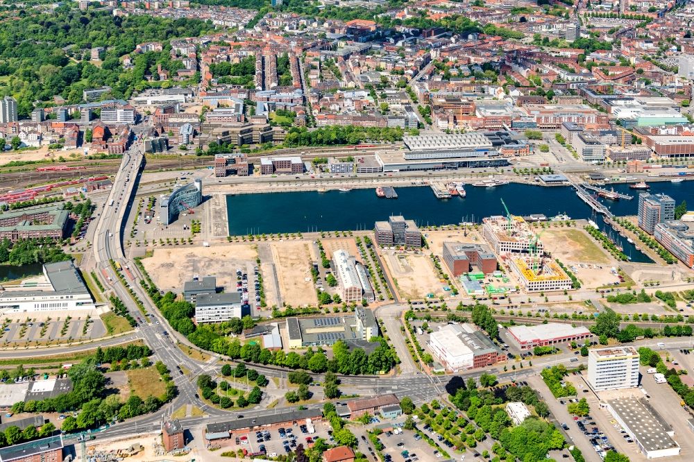 Aerial image Kiel - Docks with office building and freight forwarding and logistics companies in Kiel in the state Schleswig-Holstein