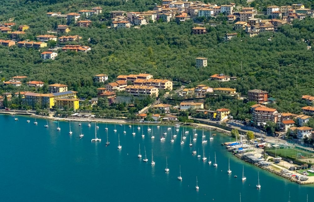 Brenzone sul Garda from above - Port facilities at the Garda See in Brenzone sul Garda in Veneto, Italy