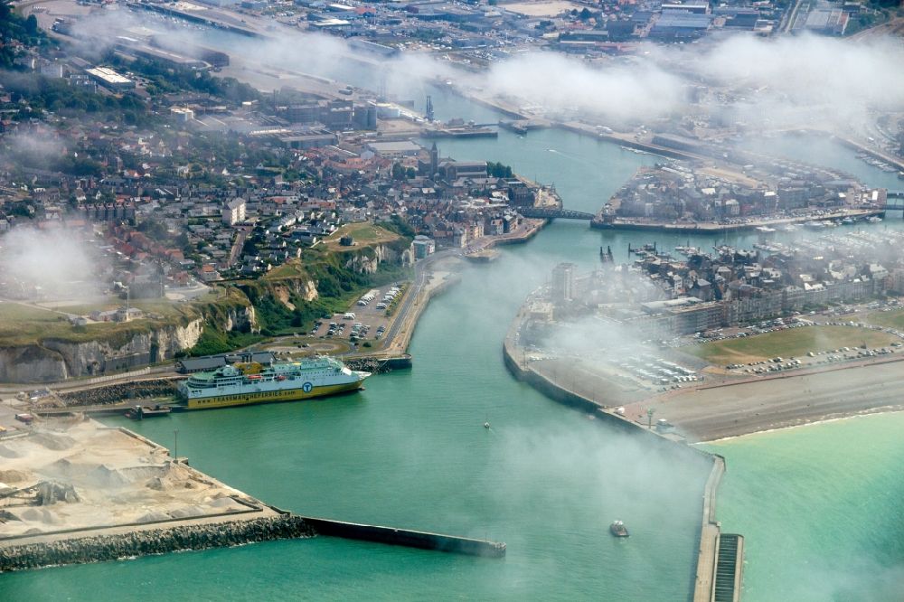 Dieppe from the bird's eye view: Port facilities on the seashore in Dieppe in Normandie, France