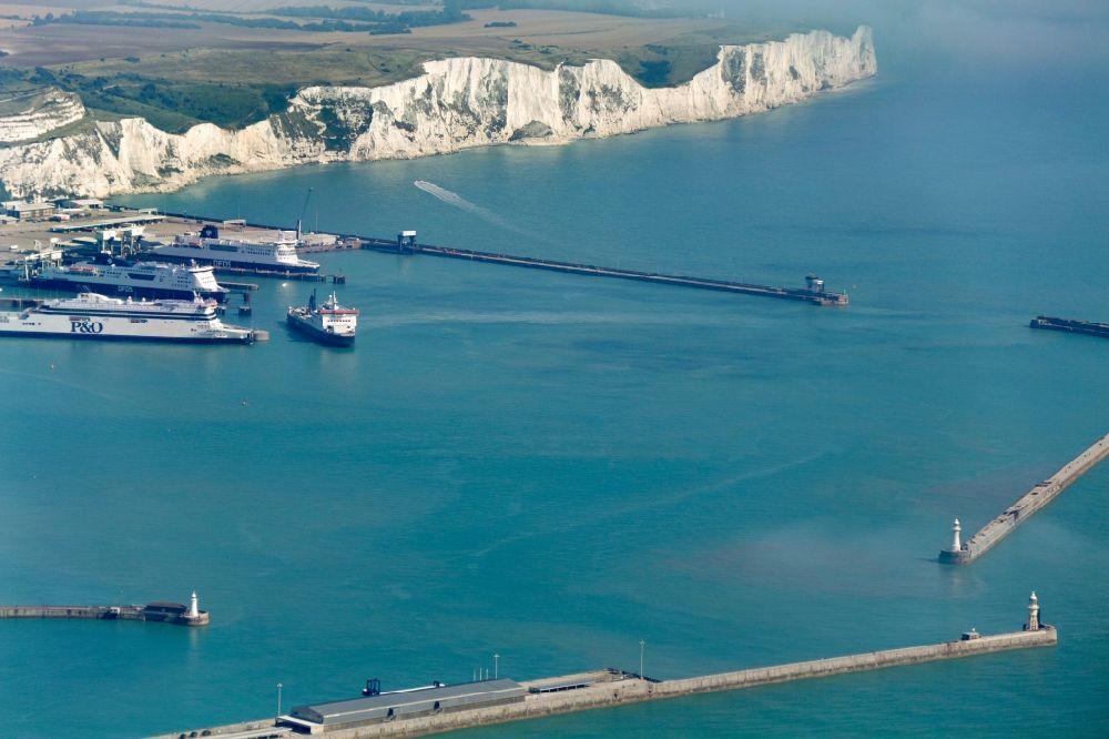 Aerial image Dover - Port facilities on the seashore of Dover, United Kingdom