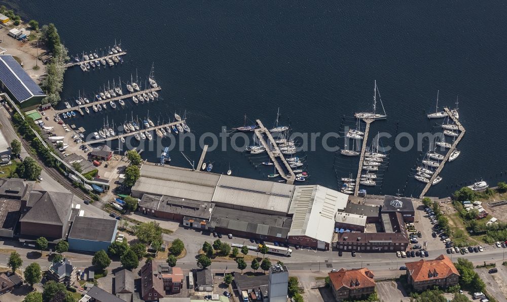 Flensburg from the bird's eye view: Port facilities on the seashore of the Flensburger Foerde in the Galwik in Flensburg in the state Schleswig-Holstein, Germany