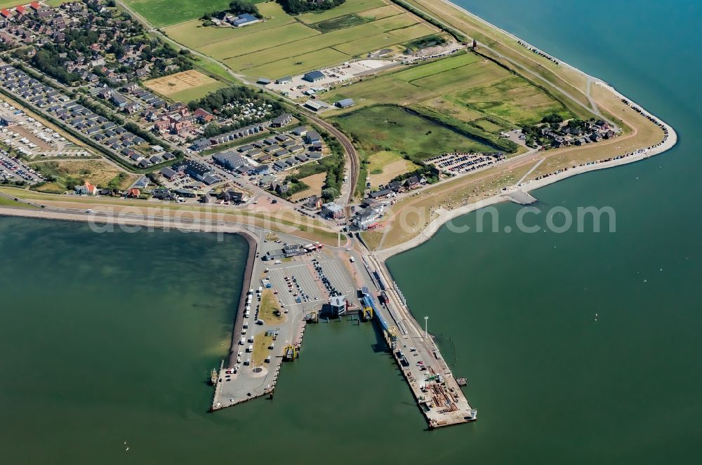 Dagebüll from above - Harbour arrangements in the sea coast of north frieze country in Dagebuell in the federal state Schleswig-Holstein, Germany